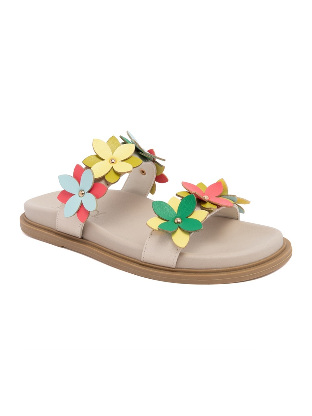 Sugar Bemrrie Floral Double-Strap Sandal in Cream with Multicolor Flowers